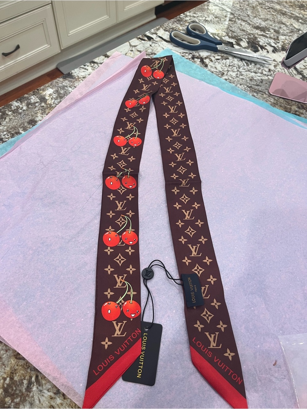 Louis Vuitton Brown & Red Cherry Monogram Twilly